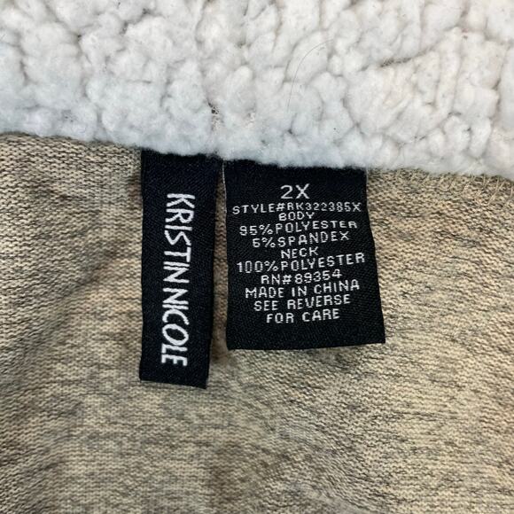 Kristin Nicole Women's 2X Tan Sherpa Shawl Collar Open Drape Cardigan Sweater - Picture 5 of 7